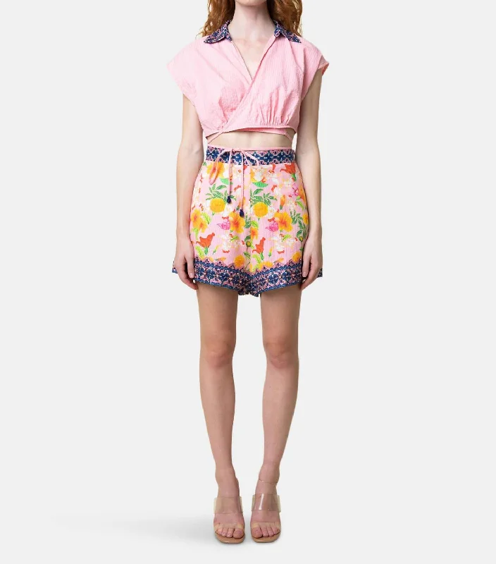 Inventory Reduction Emma Wrap Crop Blouson In Pink