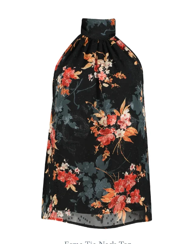 Deal Frenzy Esme Tie Neck Top in Night Bloom