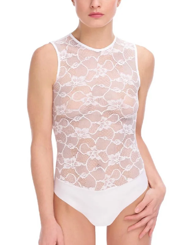 Final Sale Floral Lace Signature Bodysuit In White