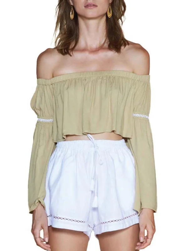 Shop and Save Florienne Womens Off The Shoulder Cropped Blouse