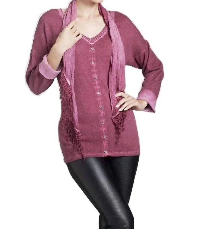 New Markdowns Front-To-Back Top W/ Scarf In Cranberry