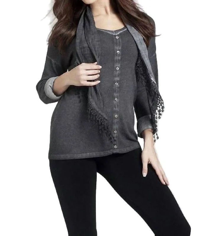 Exclusive Offers Front-To-Back Top W/ Scarf In Gray