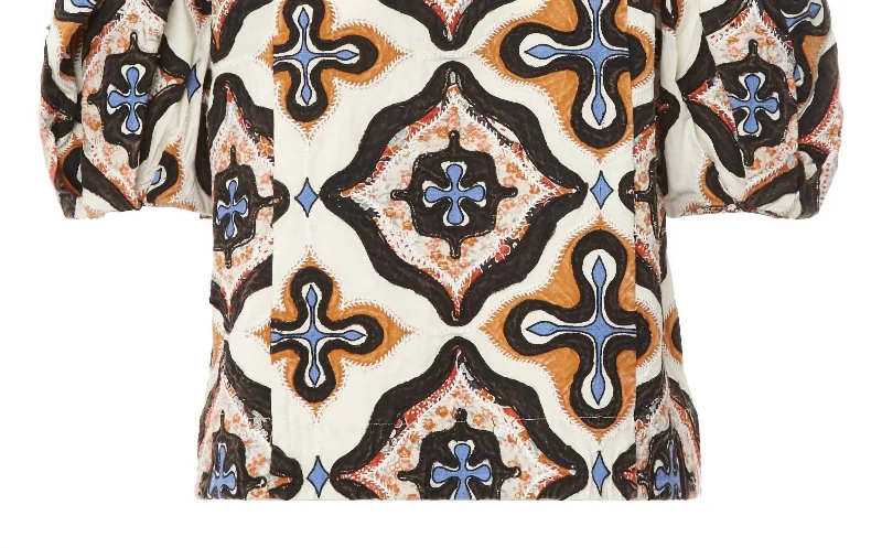 Today Only Gaia Long Sleeve Cotton Jacquard Blouse in Prism Print Multi