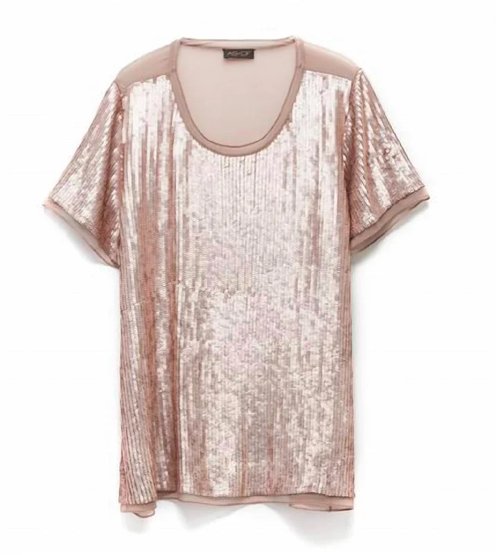 Members Only Geneva Matte Sequin Tee In Moody Blush