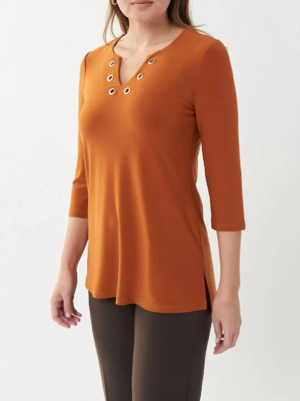 Sneak Peek Sale Grommet Neckline Top In Amber Stone
