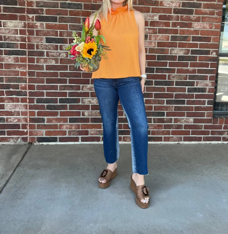 Don't Wait Halter Ruffle Neck Top In Orange
