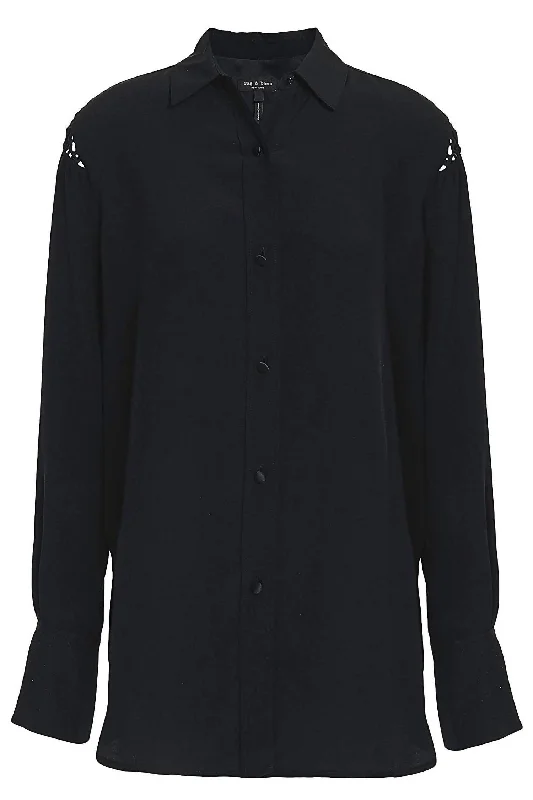 Limited Stock Hana Button Down Long Sleeve Silk Shirt Blouse in Black