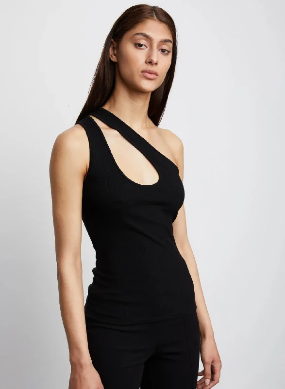 The Best Prices Ian Asymmetrical Ribbed Keyhole Top in Black
