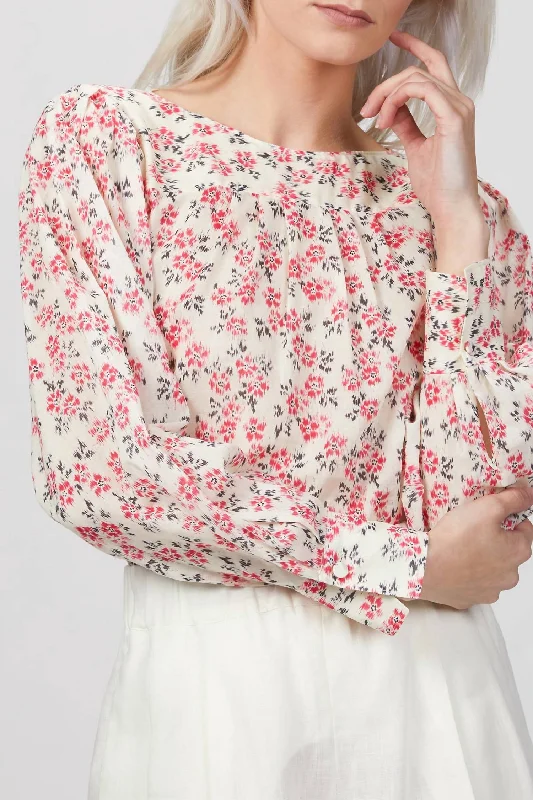 Midnight Madness Ikat Long Sleeve Fleur Blouse In Bone Combo