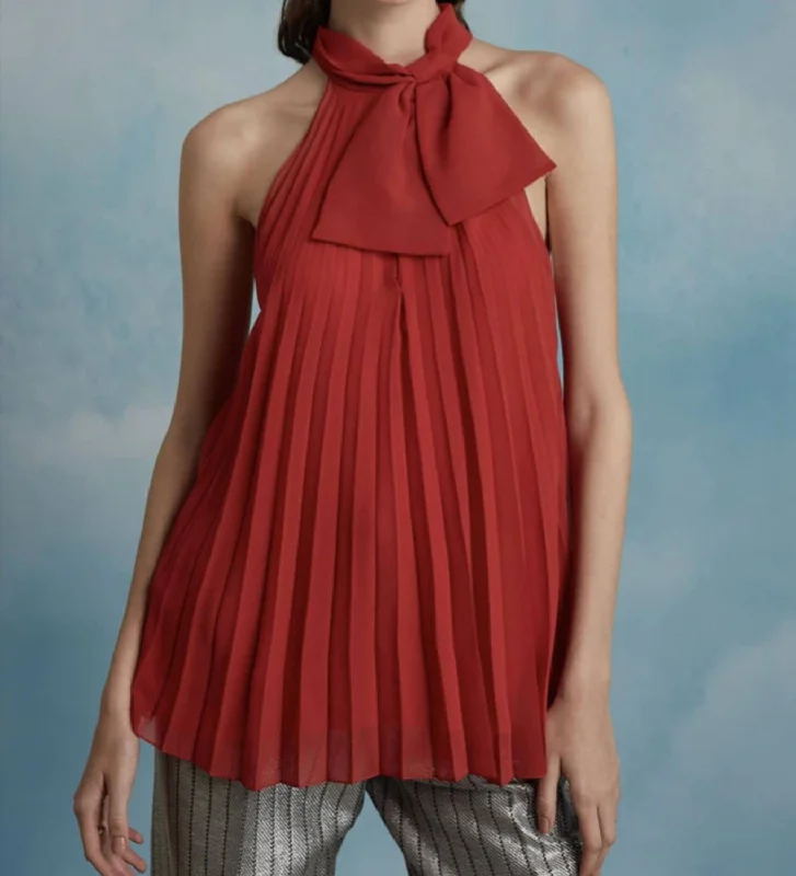 Don’t Miss Out Iris Tie Neck Top In Scarlet