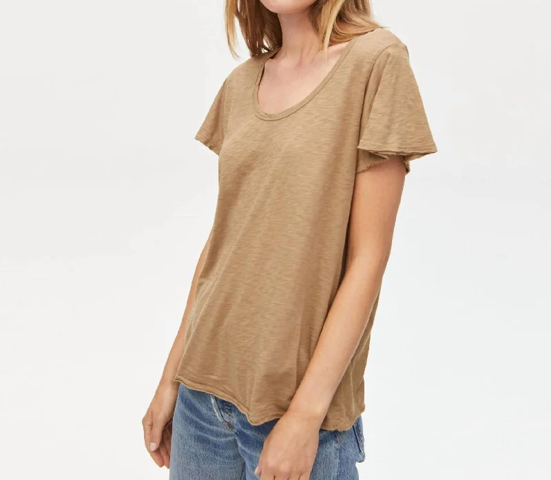 Fantastic Offers Jana Scoop Neck Flutter Sleeve Top In Safari