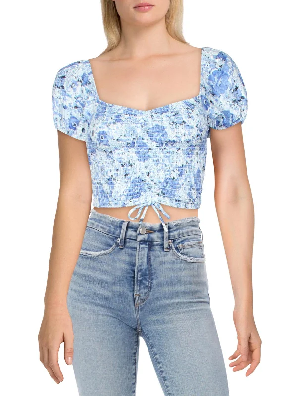 Bargain Blast Juniors Womens Floral Off-The-Shoulder Cropped