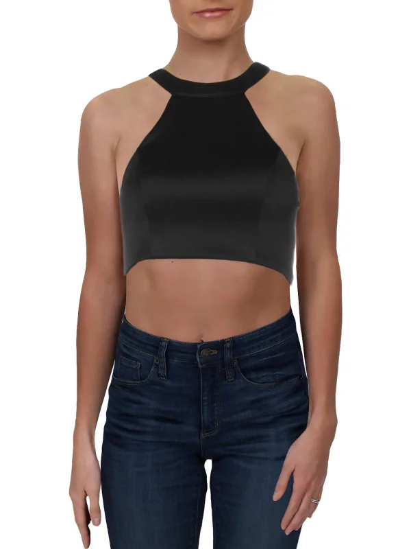 Holiday Sale Juniors Womens Halter Lattice Back Crop Top
