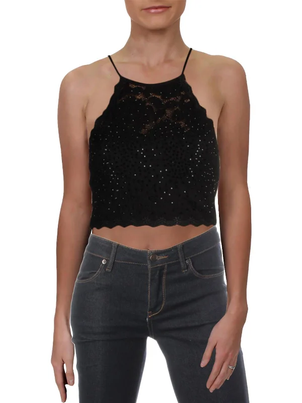 Mega Sale Juniors Womens Lace Embellished Crop Top