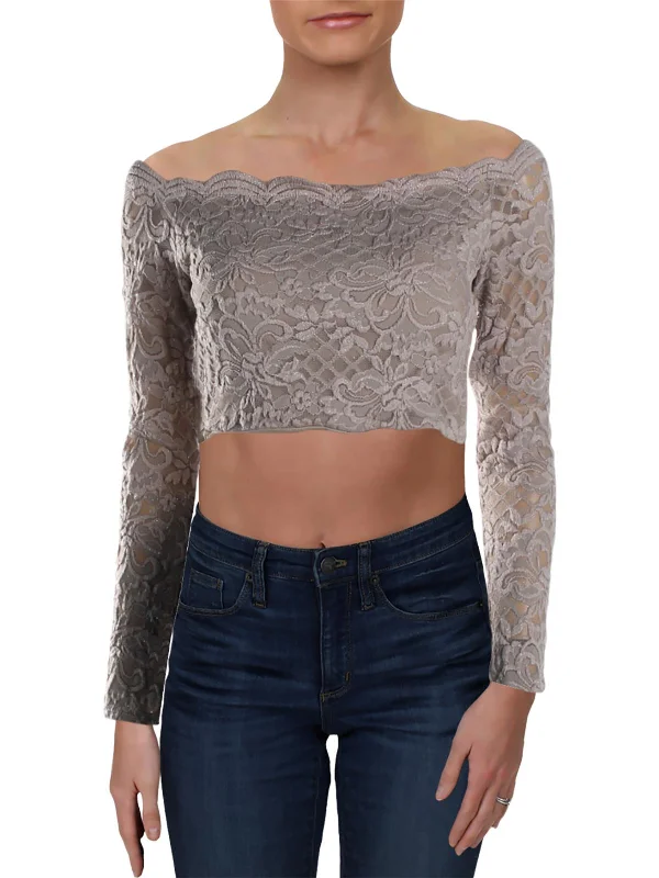 Members Only Juniors Womens Lace Glitter Crop Top