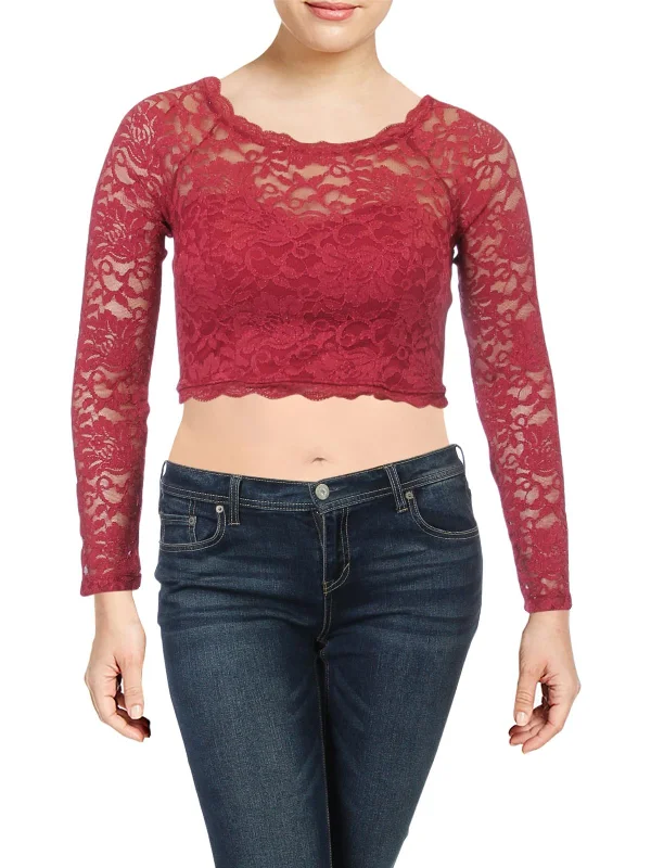 Weekend Special Juniors Womens Lace Glitter Crop Top