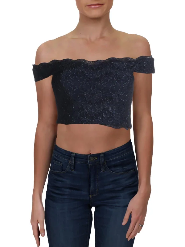 Savings Alert Juniors Womens Lace Glitter Crop Top