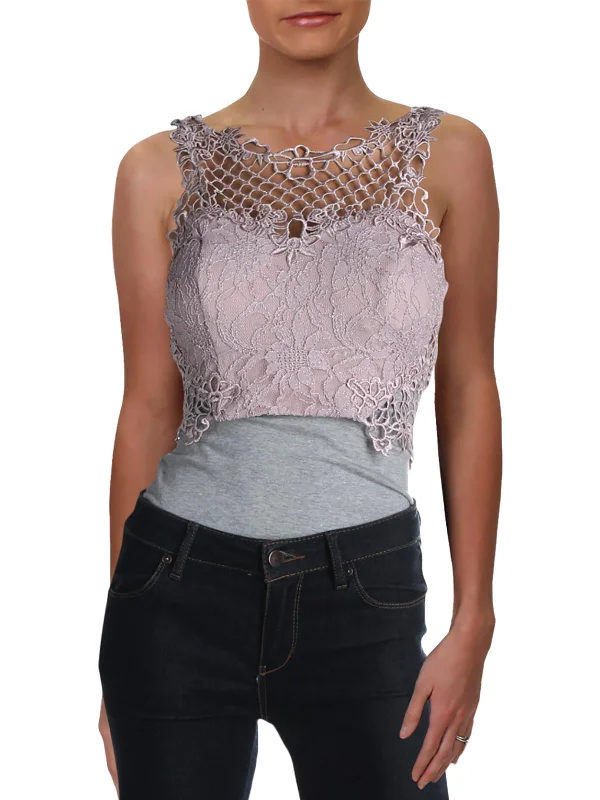 Incredible Offers Juniors Womens Lace Glitter Crop Top