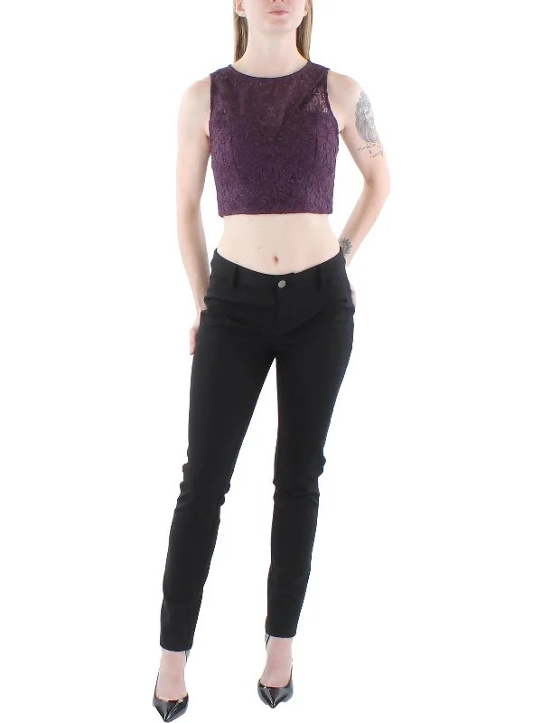 New Deals Juniors Womens Lace Glitter Cropped