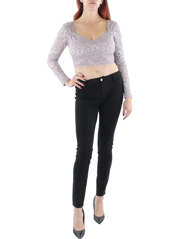 Friends and Family Sale Juniors Womens Lace Glitter Cropped