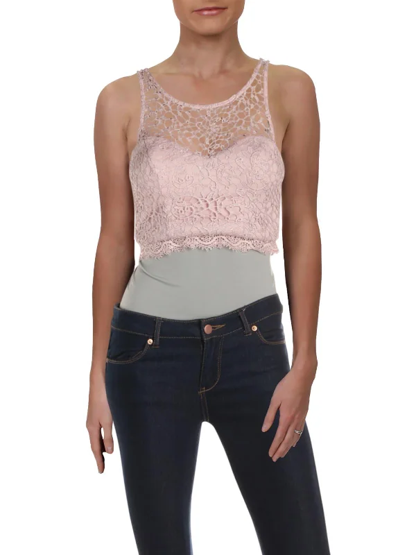 Huge Savings Juniors Womens Lace Metallic Crop Top
