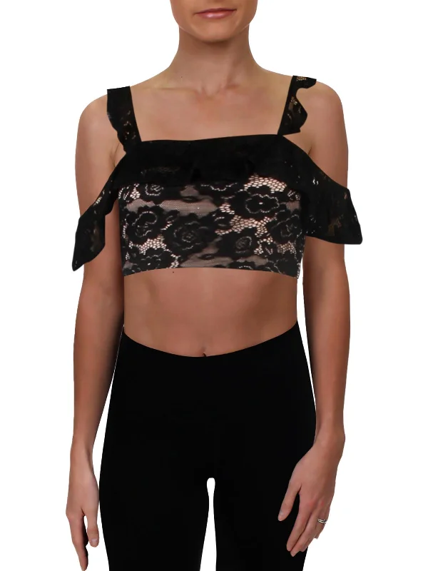 Early Bird Discount Juniors Womens Lace Off-The-Shoulder Crop Top