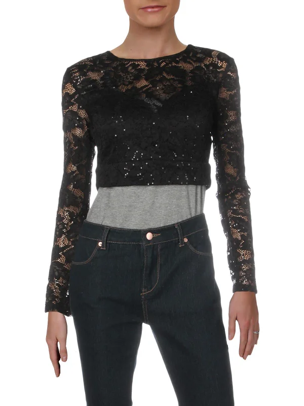 Exclusive Online Offer Juniors Womens Lace Sequined Crop Top