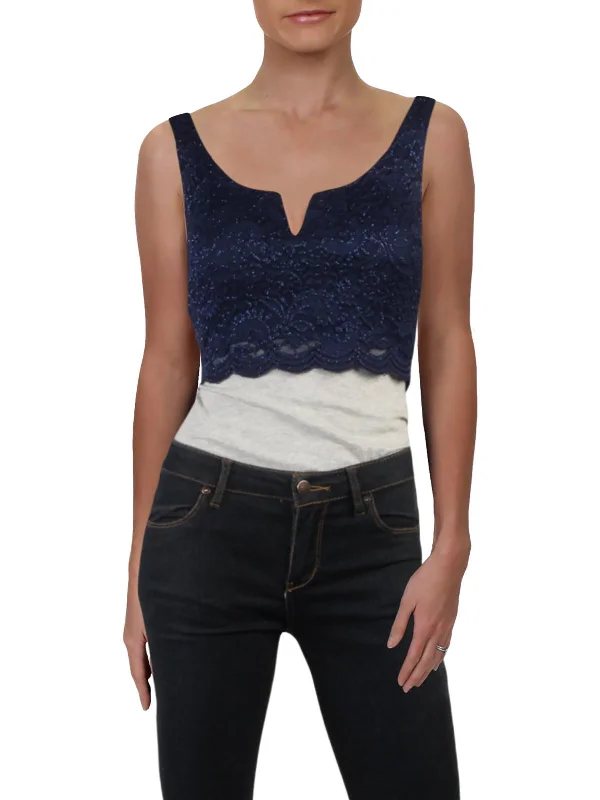 Can't Miss Juniors Womens Lace Short Crop Top