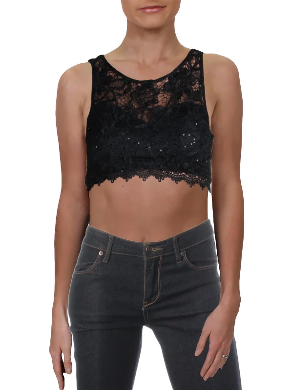 Great Bargains Juniors Womens Lace Sleeveless Crop Top