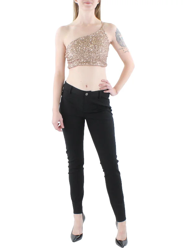 Limited Quantity Juniors Womens Mesh Sequined Cropped