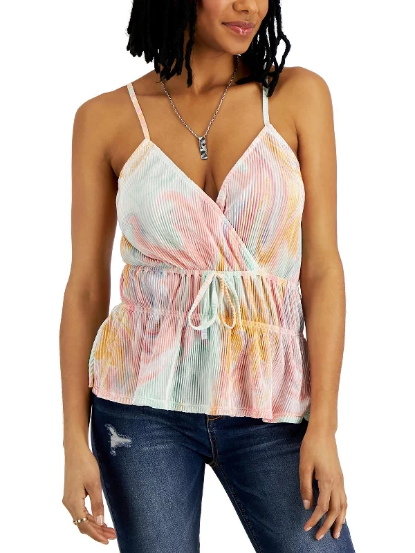 Deal of the Week Juniors Womens Pleated Adjustable Tie Blouse