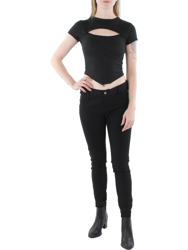 Price Smash Juniors Womens Ribbed Cut-Out Pullover Top