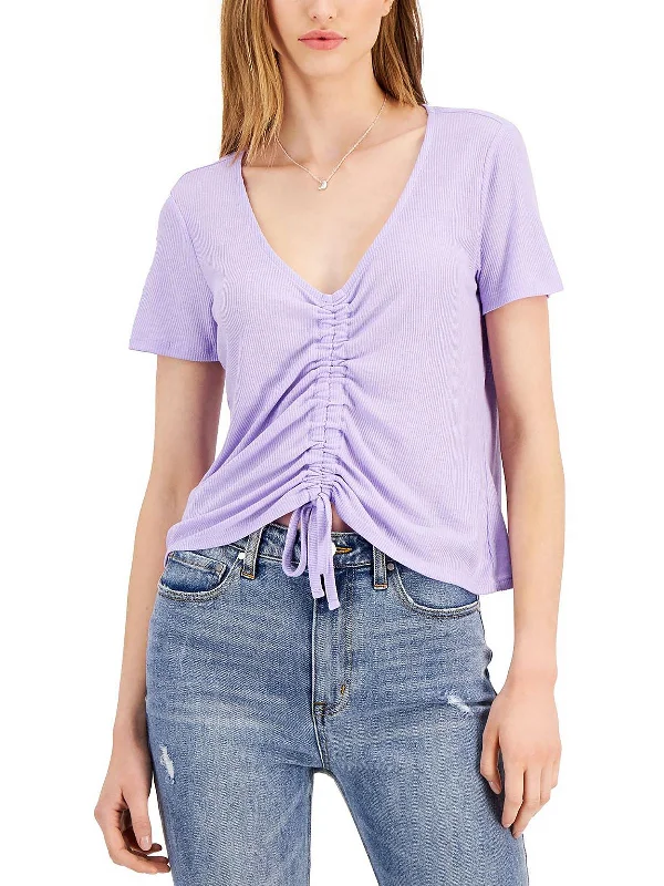 Exclusive Offers Juniors Womens Ribbed Ruched Pullover Top