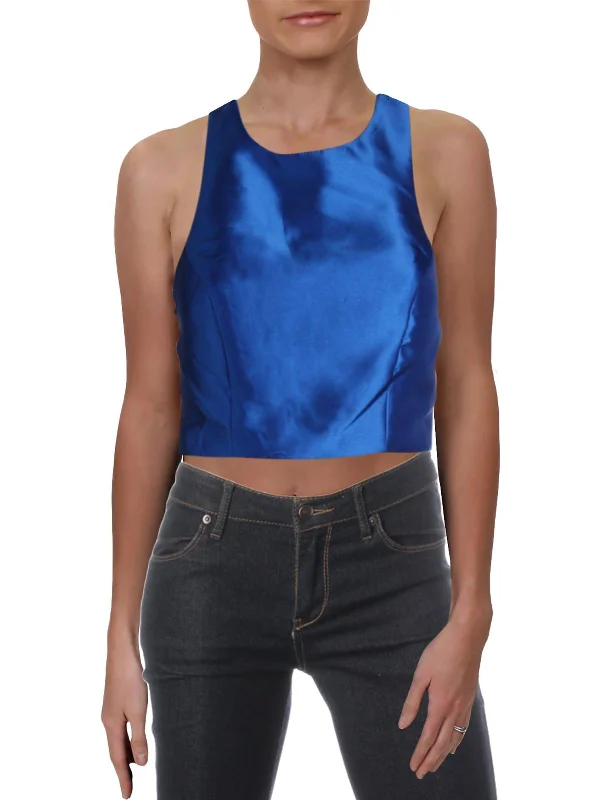Best Bargains Juniors Womens Satin Sleeveless Crop Top