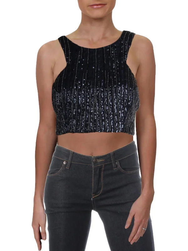 Bonus Savings Juniors Womens Sequined Sleeveless Crop Top