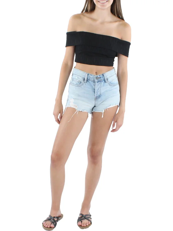 Amazing Deals Juniors Womens Woven Off-The-Shoulder Cropped