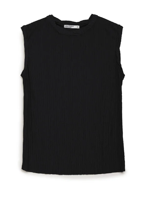 Limited Edition Knit Plisse Short Sleeve Top in Black