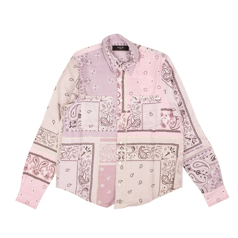 Hot Deal Lavender Cotton Bandana Reconstructed Flannel Shirt
