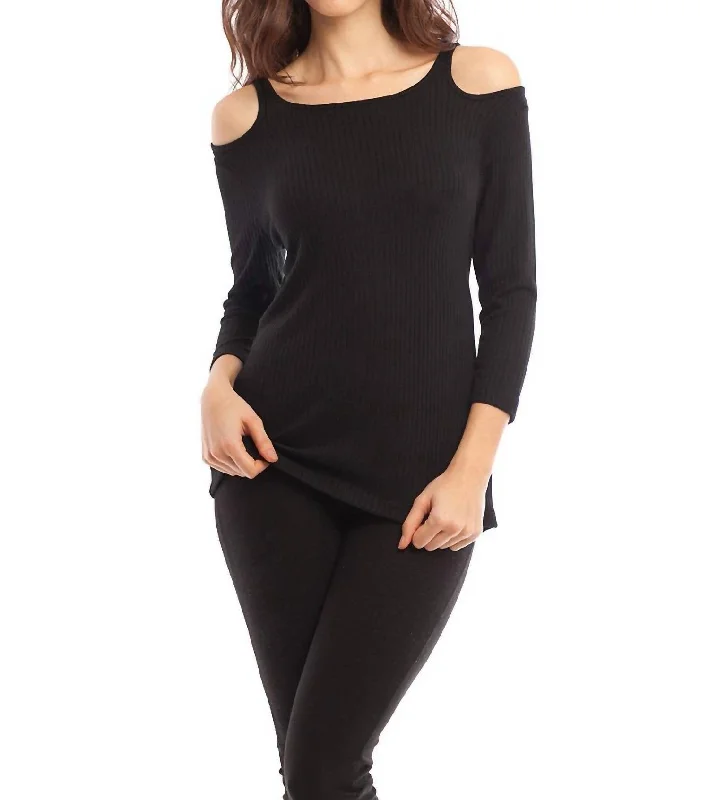 New Arrival Leah Open Shoulder Top In Black