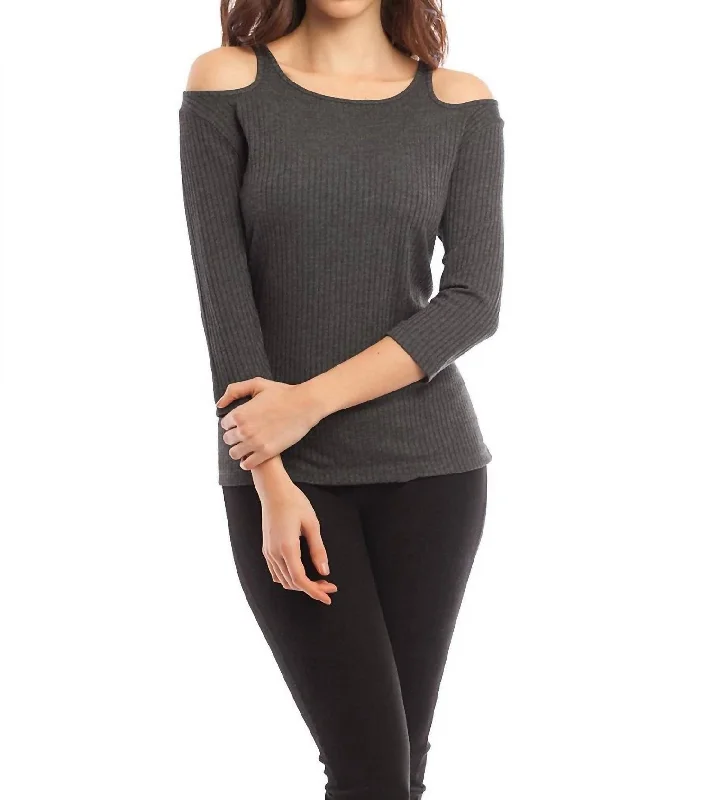 Midnight Madness Leah Open Shoulder Top In Gray