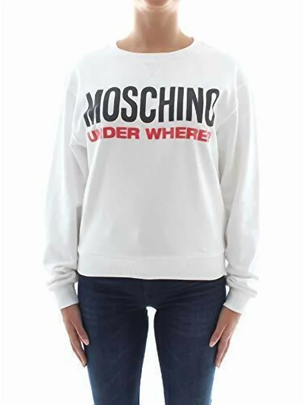Mega Sale Logo Fleece Cotton Sweatshirt Top in White