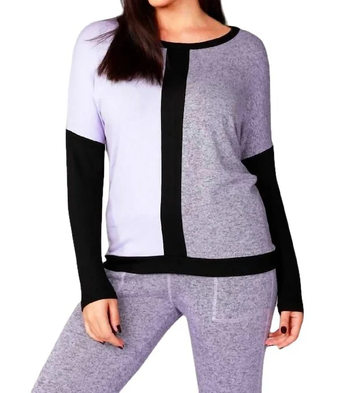 Massive Deals Long Sleeve Color Block Crew In Lilac