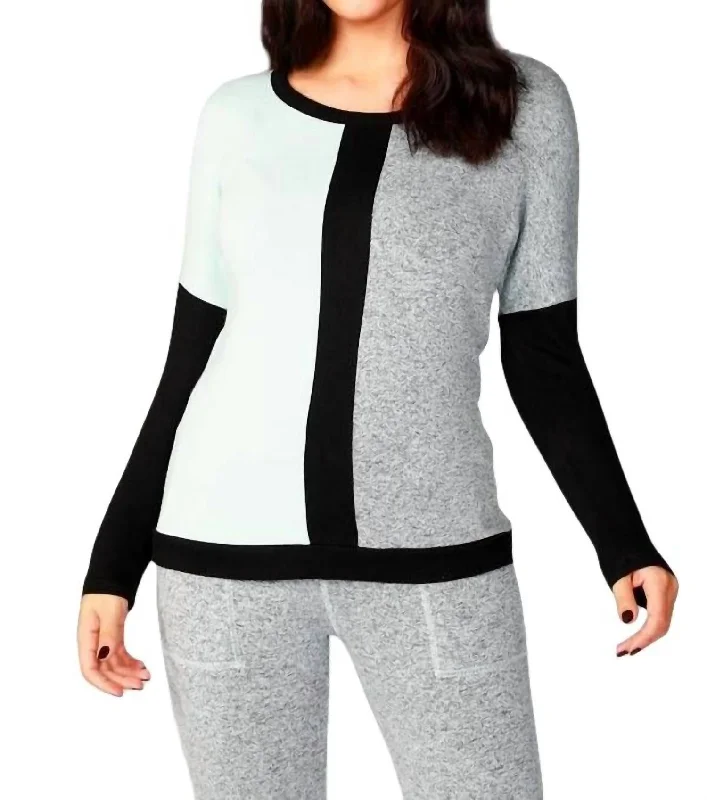Mega Deal Long Sleeve Color Block Crew In Mist