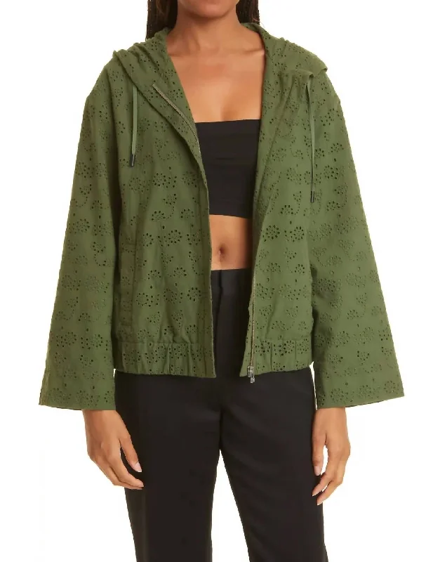 Amazing Deals Long Sleeve Eyelet Hooded Jacket in Guacamole