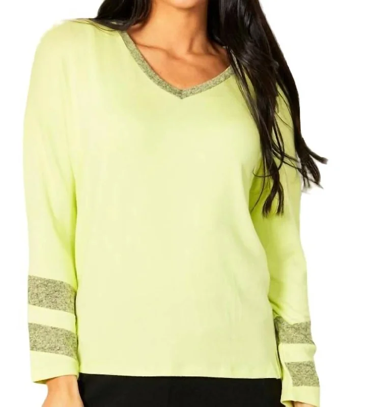 Sneak Peek Sale Long Sleeve Love V-Neck Top In Lime