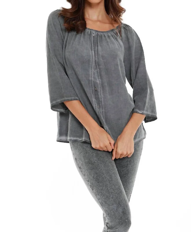Flash Sale Luciana Button Off The Shoulder Top In Charcoal