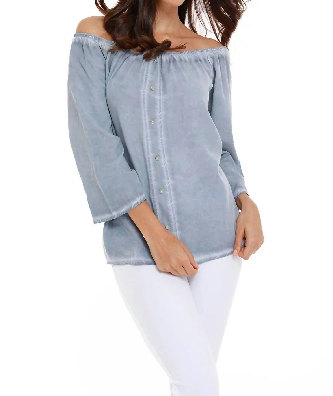 Clearance Event Luciana Button Off The Shoulder Top In Denim