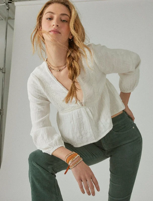 Crazy Deals Lucky Brand Womens Lace Inset Babydoll Top