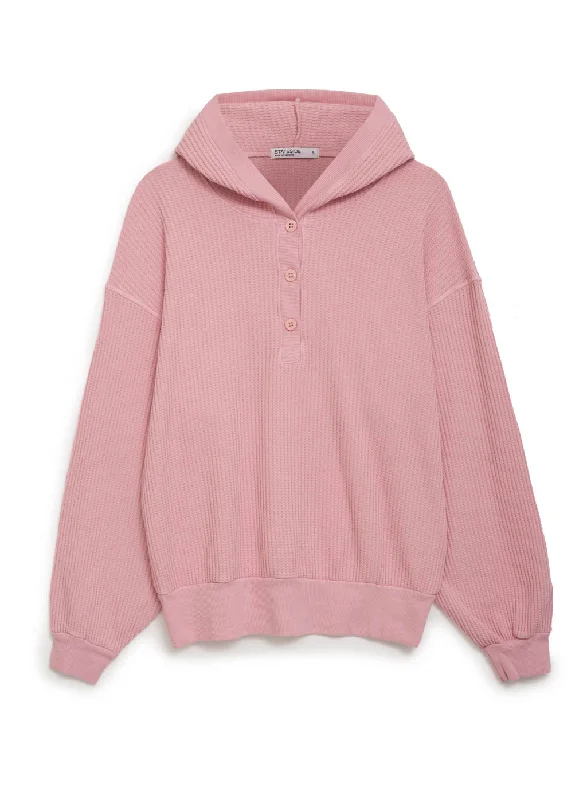 Super Savings Luxe Thermal Henley Hoodie in Chalk Pink