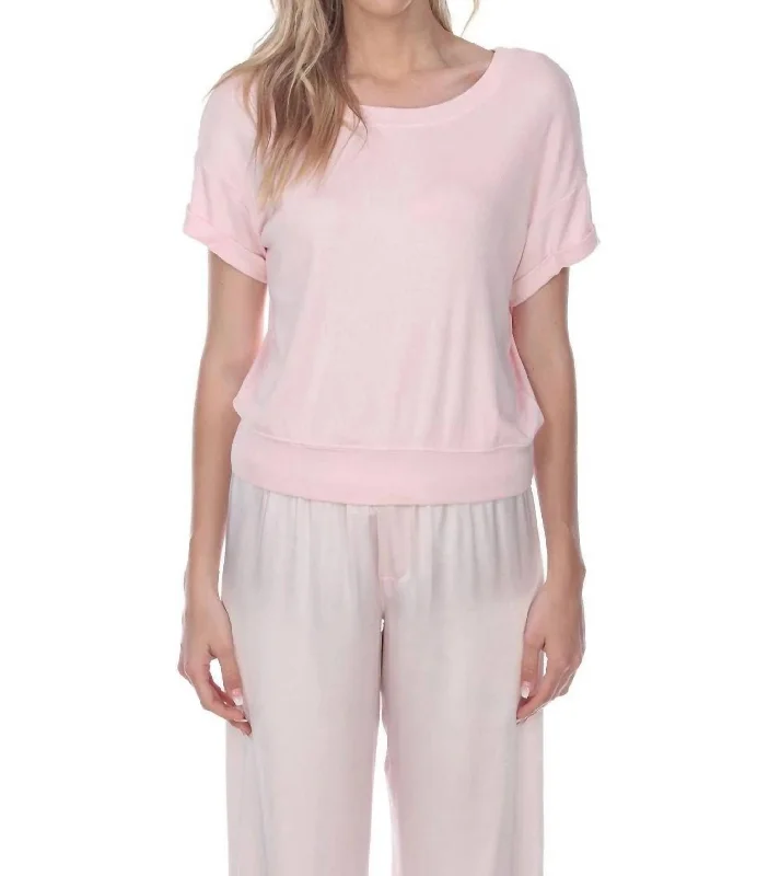 Buy More, Save More Mac Rib Knit Short Sleeve Tee With Banded Bottom In Blush